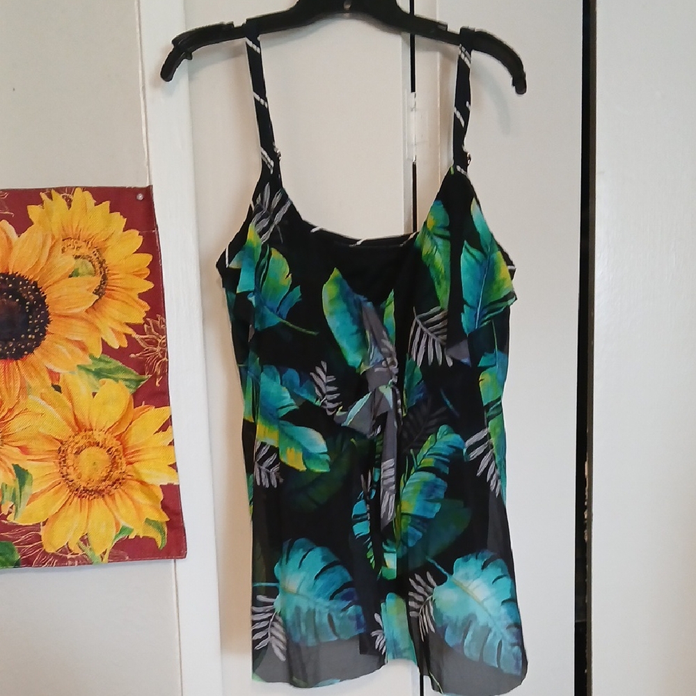 Tropical Leaf Print Bathing Suit Top
